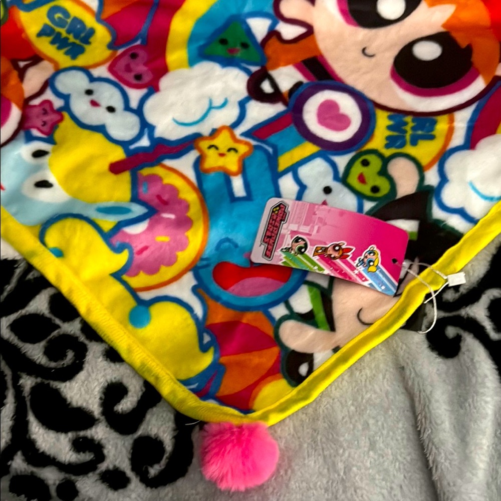 Powerpuff Girls Blanket with Pom Pom corners!